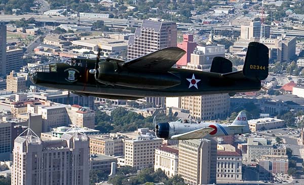 B-25 Mitchell Bomber and Japanese A6M2 Zero